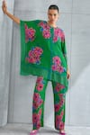 Buy_NAMRATA JOSHIPURA_Green Georgette Embellished Sequin Round Zinna Floral Pattern Top And Pant Set _at_Aza_Fashions