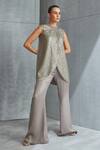 Buy_Namrata Joshipura_Brown Shimmer Chiffon Embellished Sequin Applique Aspen Overlap Top And Pant Set_at_Aza_Fashions