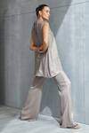 Shop_Namrata Joshipura_Brown Shimmer Chiffon Embellished Sequin Applique Aspen Overlap Top And Pant Set_at_Aza_Fashions
