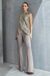 Shop_Namrata Joshipura_Brown Shimmer Chiffon Embellished Sequin Applique Aspen Overlap Top And Pant Set_Online_at_Aza_Fashions