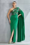 Buy Namrata Joshipura Green Jersey Embellished Stone Asymmetric River Leaf Pattern Shoulder Gown at Aza Fashions Buy_Namrata Joshipura_Green Jersey Embellished Stone Asymmetric River Leaf Pattern Shoulder Gown _at_Aza_Fashions