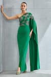 Namrata Joshipura Green Jersey Embellished Stone Asymmetric River Leaf Pattern Shoulder Gown Online at Aza Fashions Namrata Joshipura_Green Jersey Embellished Stone Asymmetric River Leaf Pattern Shoulder Gown _Online_at_Aza_Fashions