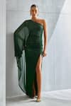 Buy_Namrata Joshipura_Green Shimmer Crepe Metallic One Shoulder Embellished Gown_at_Aza_Fashions