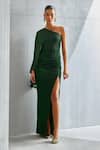 Namrata Joshipura_Green Shimmer Crepe Metallic One Shoulder Embellished Gown_Online_at_Aza_Fashions