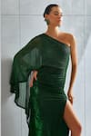 Buy_Namrata Joshipura_Green Shimmer Crepe Metallic One Shoulder Embellished Gown_Online_at_Aza_Fashions