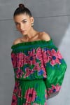 Shop Namrata Joshipura Green Crepe Embellished Sequin Zinnia Floral Pattern Off Shoulder Jumpsuit Online at Aza Fashions Shop_Namrata Joshipura_Green Crepe Embellished Sequin Zinnia Floral Pattern Off Shoulder Jumpsuit_Online_at_Aza_Fashions
