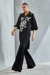 Namrata Joshipura_Black Satin Embellished Stone Spread Collar Moon Flower Straight Tunic _Online_at_Aza_Fashions