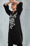 Buy_Namrata Joshipura_Black Satin Embellished Stone Spread Collar Moon Flower Straight Tunic _Online_at_Aza_Fashions