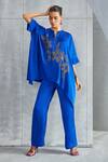 Buy Namrata Joshipura Blue Satin Embellished Stone Mandarin Collar Riverleaf Floral Asymmetric Tunic at Aza Fashions Buy_Namrata Joshipura_Blue Satin Embellished Stone Mandarin Collar Riverleaf Floral Asymmetric Tunic _at_Aza_Fashions