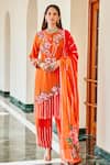 Buy_The Royaleum_Orange Silk, Organza Sequins, Beads, Candy Floss Floral Kurta And Pant Set _at_Aza_Fashions