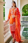 The Royaleum_Orange Silk, Organza Sequins, Beads, Candy Floss Floral Kurta And Pant Set _Online_at_Aza_Fashions