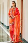 Buy_The Royaleum_Orange Silk, Organza Sequins, Beads, Candy Floss Floral Kurta And Pant Set _Online_at_Aza_Fashions