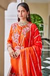 Shop_The Royaleum_Orange Silk, Organza Sequins, Beads, Candy Floss Floral Kurta And Pant Set _at_Aza_Fashions