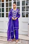 Buy_The Royaleum_Purple Silk, Organza Sequins, Pearls, Candy Floss Embellished Kurta Pant Set _at_Aza_Fashions