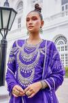 Shop_The Royaleum_Purple Silk, Organza Sequins, Pearls, Candy Floss Embellished Kurta Pant Set _at_Aza_Fashions