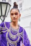 The Royaleum_Purple Silk, Organza Sequins, Pearls, Candy Floss Embellished Kurta Pant Set _at_Aza_Fashions