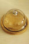 Shop_Kaksh Studio_Brown Glass And Wood Cake Cloche_at_Aza_Fashions