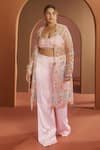 Buy_SAANJH BY LEA_Pink Organza Embroidered Floral Straight Chaaya Satin Cape Pant Set_at_Aza_Fashions