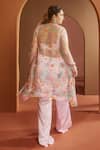Shop_SAANJH BY LEA_Pink Organza Embroidered Floral Straight Chaaya Satin Cape Pant Set_at_Aza_Fashions