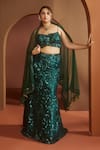 Buy_SAANJH BY LEA_Green Mesh Machine Zaitra Sequin Bridal Lehenga Set _at_Aza_Fashions