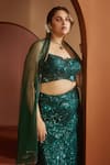 SAANJH BY LEA_Green Mesh Machine Zaitra Sequin Bridal Lehenga Set _at_Aza_Fashions