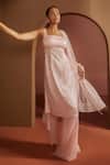 SAANJH BY LEA_Pink Net Machine Ira Shimmer Embellished Kurta Pant Set_at_Aza_Fashions