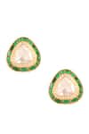 Shop_Sica Jewellery_Green Diamonds Moissanite Polki Embellished Earrings _at_Aza_Fashions