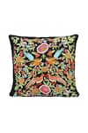 Buy_Perenne Design_Black Silk Embroidered Square Cushion Cover With Filler _at_Aza_Fashions