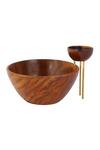 Shop_Perenne Design_Brown Wood, Brass Chip And Dip Bowl Single Pc_at_Aza_Fashions