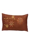 Buy_Perenne Design_Brown Silk Embroidered Rectangular Cushion Cover With Filler _at_Aza_Fashions