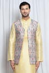 Aryavir Malhotra_Grey Silk Flora Mural Art Pattern Nehru Jacket _Online_at_Aza_Fashions