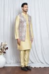 Aryavir Malhotra_Grey Silk Flora Mural Art Pattern Nehru Jacket _at_Aza_Fashions