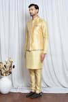 Shop_Aryavir Malhotra_Gold Silk Glitter Border Nehru Jacket _Online_at_Aza_Fashions