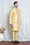 Aryavir Malhotra_Gold Silk Glitter Border Nehru Jacket _at_Aza_Fashions