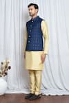 Shop_Aryavir Malhotra_Blue Jacquard Mughal Flora Woven Nehru Jacket _Online_at_Aza_Fashions