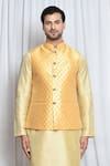 Aryavir Malhotra_Yellow Jacquard Damask Woven Nehru Jacket _Online_at_Aza_Fashions