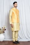 Aryavir Malhotra_Yellow Jacquard Damask Woven Nehru Jacket _at_Aza_Fashions