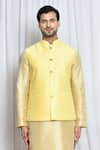 Aryavir Malhotra_Yellow Jacquard Damask Flora Woven Nehru Jacket _Online_at_Aza_Fashions