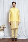 Shop_Aryavir Malhotra_Yellow Jacquard Damask Flora Woven Nehru Jacket _Online_at_Aza_Fashions