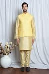 Buy_Aryavir Malhotra_Yellow Soft Cotton Flora Diamond Pattern Nehru Jacket _Online_at_Aza_Fashions