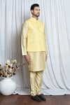 Aryavir Malhotra_Yellow Soft Cotton Flora Diamond Pattern Nehru Jacket _at_Aza_Fashions