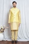 Aryavir Malhotra_Yellow Silk Maze Pattern Nehru Jacket _Online_at_Aza_Fashions