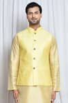 Buy_Aryavir Malhotra_Yellow Silk Maze Pattern Nehru Jacket _Online_at_Aza_Fashions