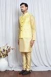 Shop_Aryavir Malhotra_Yellow Silk Maze Pattern Nehru Jacket _Online_at_Aza_Fashions