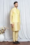 Aryavir Malhotra_Yellow Silk Maze Pattern Nehru Jacket _at_Aza_Fashions