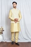 Buy_Aryavir Malhotra_Yellow Soft Cotton Flora Motif Pattern Nehru Jacket _at_Aza_Fashions