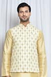 Aryavir Malhotra_Yellow Soft Cotton Flora Motif Pattern Nehru Jacket _Online_at_Aza_Fashions