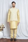 Buy_Aryavir Malhotra_Yellow Soft Cotton Flora Motif Pattern Nehru Jacket _Online_at_Aza_Fashions