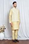 Aryavir Malhotra_Yellow Soft Cotton Flora Motif Pattern Nehru Jacket _at_Aza_Fashions