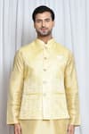 Aryavir Malhotra_Yellow Jacquard Damask Blossom Woven Nehru Jacket _Online_at_Aza_Fashions